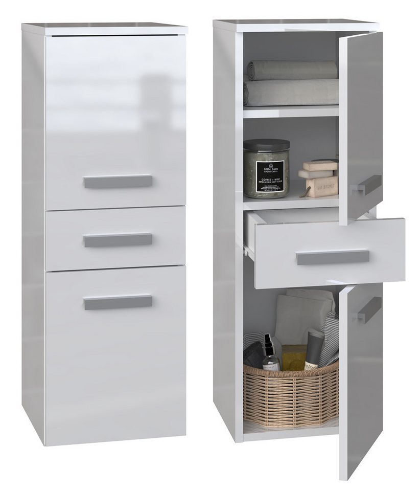 ibonto Eckschrank Badezimmerschrank mit Schublade & Türen - Elegantes Sideboard von ibonto