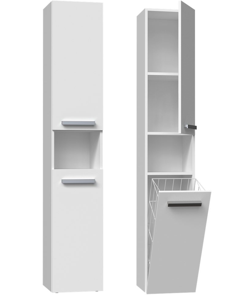 ibonto Hochschrank Badezimmerschrank mit Korb & flexibler Türöffnung - Platzsparend ibonto Hochschrank Badezimmerschrank mit Korb & flexibler Türöffnung - Platzsparend von ibonto