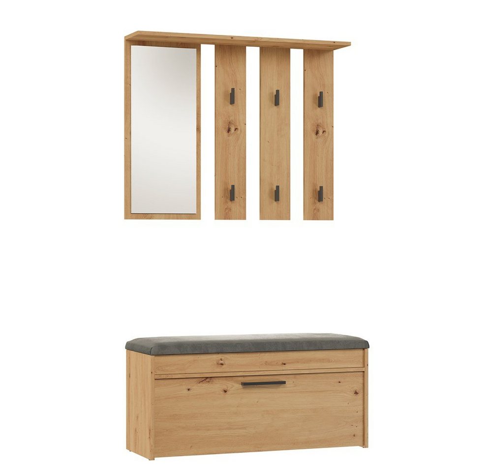 ibonto Wandgarderobe Garderobenset mit Schuhschrank, Sitzbank & Spiegel Flurmöbel von ibonto