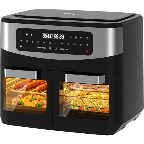 Iceagle Heißluftfritteuse 2 kammern Airfryer 12L - 2600W Heissluftfriteuse XXL mit Sichtfenster | Friteuse ohne Öl mit Digitalem Display, 10 Programmen, Schwarz von iceagle