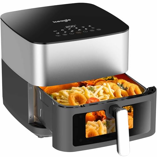 Iceagle Heißluftfritteuse 9L XXL - 2000W Airfryer mit Ober- und Unterheizung | Heissluftfritteuse mit Sichtfenster, 12-in-1, DIY-Funktion, 360° Metalldesign, Ergonomisch Touchscreen, Rezepte von iceagle