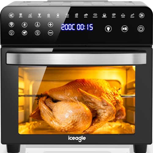 Iceagle Heißluftfritteuse XXL Airfryer 15 Liter, Friteuse mit13 Programme, Mini Backofen, Dörrautomat Funktion, LCD Display, inkl. Rezeptheft und Zubehör, 2200W von iceagle