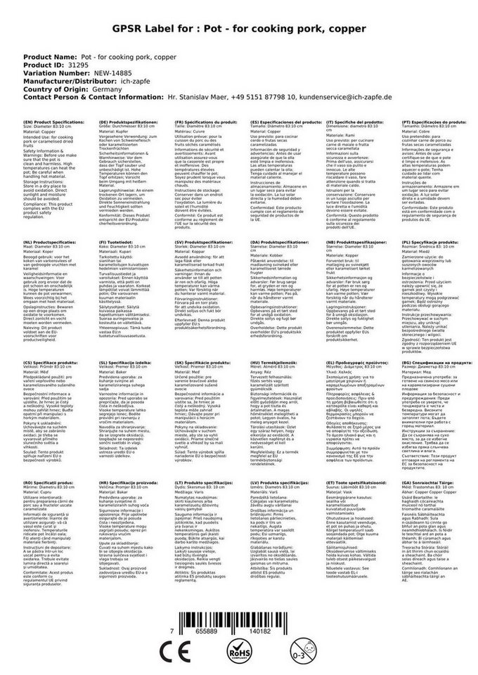 ich-zapfe Kochtopf Topf - zum Kochen von Schweinefleisch, Kupfer, Durchmesser: 10 cm ich-zapfe Kochtopf Topf - zum Kochen von Schweinefleisch, Kupfer, Durchmesser: 10 cm von ich-zapfe