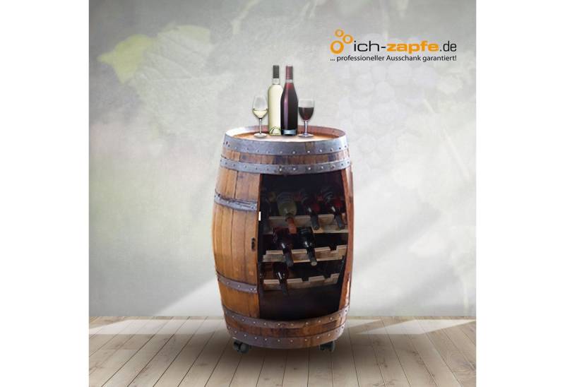ich-zapfe Weinschrank Weinfass Bar Handgefertigter Barschrank für 12 Weinflaschen, aus Barrique-Weinfass 225 Liter von ich-zapfe