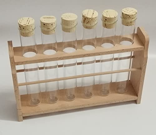 Reagenzglasständer aus Buchenholz mit 6 Reagenzgläsern 200 x 30 mm und Korken von ich