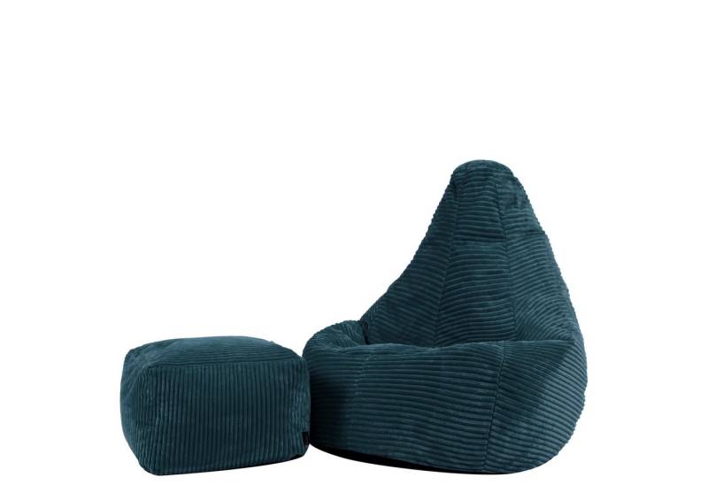 icon Sitzsack Kinder Sessel aus Cord Flauschig „Dalton" mit Hocker (Spar-Set, 1 x Kindersitzsack, 1 x Hocker), 69x59x65cm, Made in Germany, für Kinderzimmer, mit Füllung von icon
