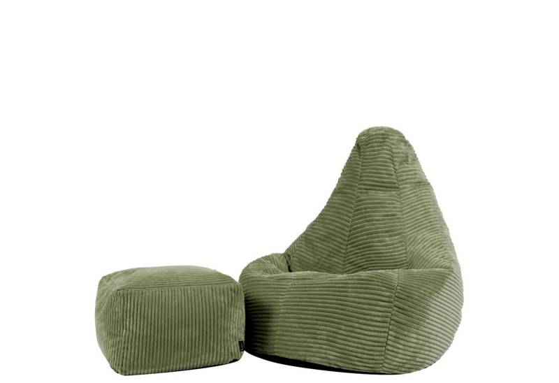 icon Sitzsack Kinder Sessel aus Cord Flauschig „Dalton" mit Hocker (Spar-Set, 1 x Kindersitzsack, 1 x Hocker), 69x59x65cm, Made in Germany, für Kinderzimmer, mit Füllung von icon