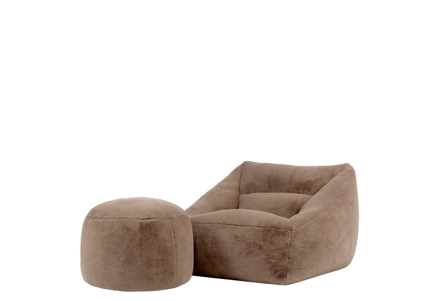 icon Sitzsack Riesen Sessel XXL aus Kunstfell Flauschig „Natalia" mit Sitzpouf (Spar-Set, 1 x Sitzsack-Sessel, 1 x Fußhocker), Sitzsack XXL, Made in Germany, für Erwachsene & Kinder, für Wohnzimmer von icon