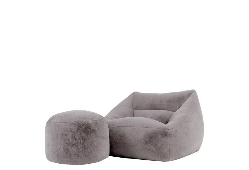 icon Sitzsack Riesen Sessel XXL aus Kunstfell Flauschig „Natalia" mit Sitzpouf (Spar-Set, 1 x Sitzsack-Sessel, 1 x Fußhocker), Sitzsack XXL, Made in Germany, für Erwachsene & Kinder, für Wohnzimmer von icon