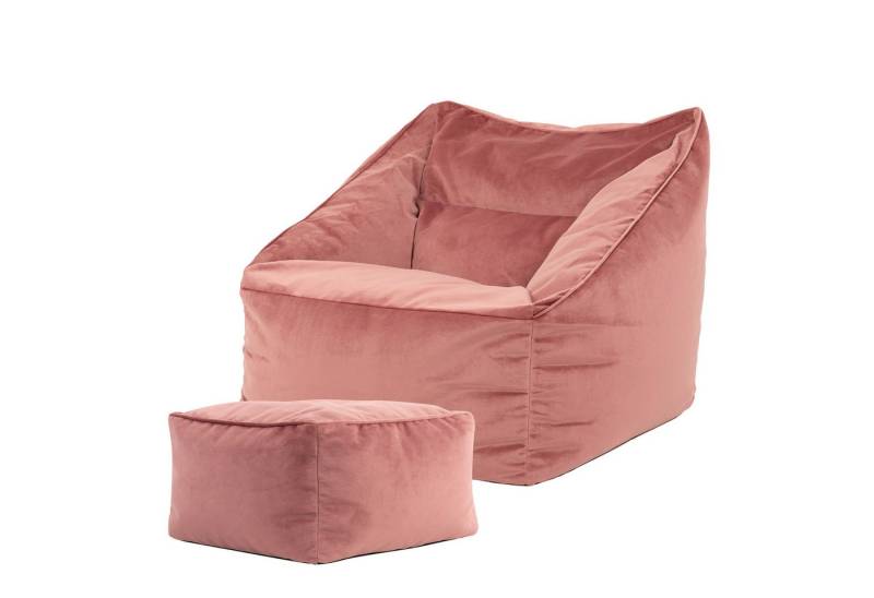 icon Sitzsack Riesen Sessel aus Samt „Natalia" mit Hocker (Spar-Set, 1 x Sitzsack-Sessel, 1 x Fußhocker), Sitzsack XXL, Made in Germany, für Erwachsene & Kinder, für Wohnzimmer von icon