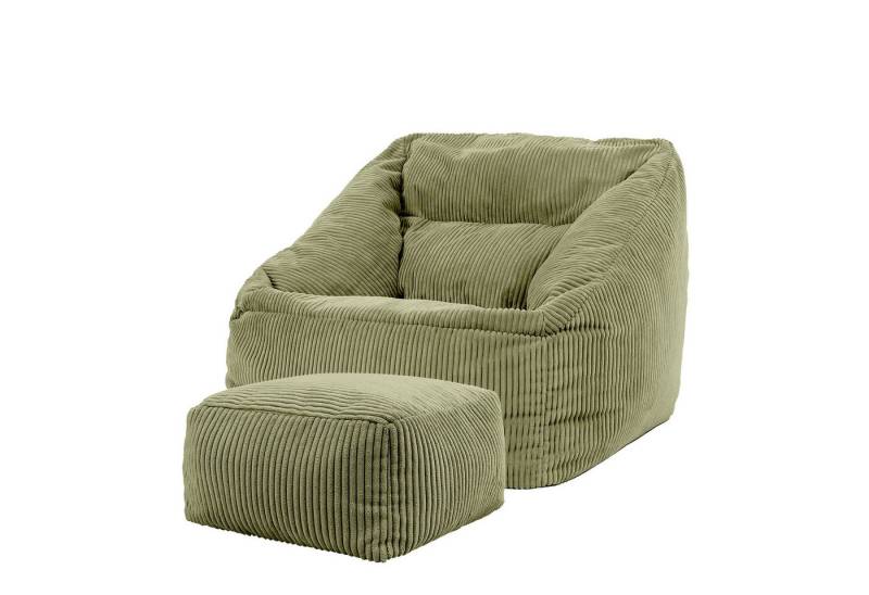 icon Sitzsack Riesen Sitzsack Sessel XXL aus Cord Flauschig „Natalia" mit Hocker (Spar-Set, 1 x Sitzsack-Sessel, 1 x Fußhocker), XXL, Made in Germany, für Erwachsene & Kinder, für Wohnzimmer von icon