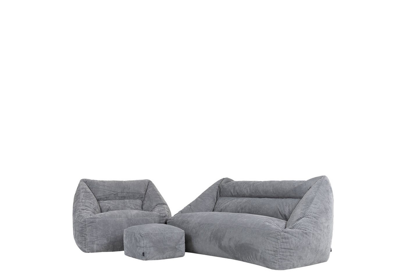 icon Sitzsack Sofa und Sessel aus Cord „Cecilia" mit Sitzpouf (Spar-Set, 1 x Sofa, 1 x Sessel, 1 x Hocker), Made in Germany, für Erwachsene, Sitzsack XXL von icon