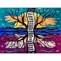 Carve Time Tree Leinwand Druck Spirituell Inspirational Bright Fun Art Zeichnung Original Illustration Kunstwerk Wand Handgemacht Sterne Mond Magisch von icreatewithjoy