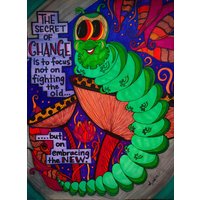 Raupe Secret Change Leinwand Druck Spirituell Inspirational Bright Fun Art Zeichnung Original Illustration Kunstwerk Wand Handgefertigt Magisch von icreatewithjoy
