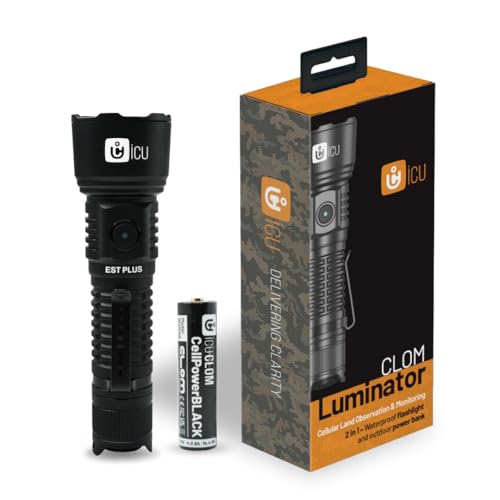 ICU CLOM LUMINATOR – LED Taschenlampe, mit Outdoor Powerbank-Funktion, wasserdichte Taschenlampe, inkl. CellPower Schwarz 18650 Akku von icuserver