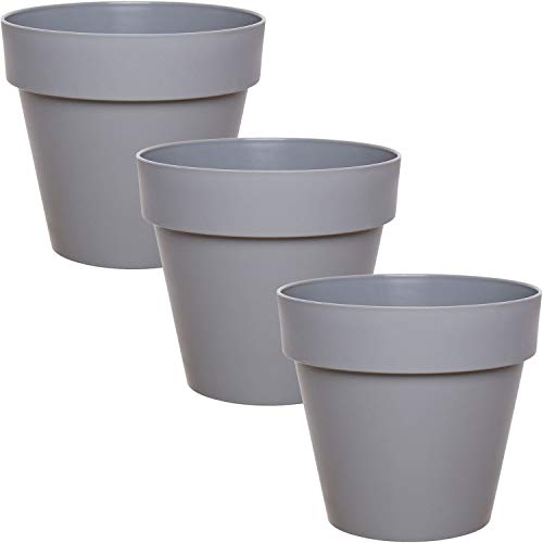 idea-station Blumentopf Set 3 x 14 cm - grau - bruchsichere Blumentöpfe aus Plastik für verschiedenste Pflanzen, Blumen oder Kräuter - Matte Übertöpfe für innen und außen von idea-station