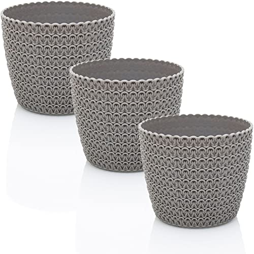 idea-station ECO Blumentopf Set 3 x 14 cm - grau - 30% Holzanteil - Pflanztöpfe Kunststoff - Pflanzen Topf von idea-station