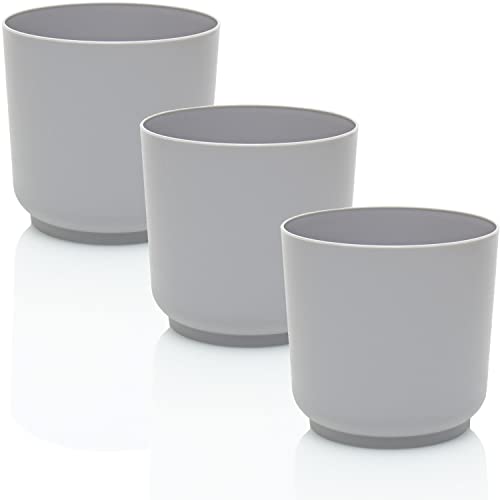 idea-station Blumentopf Set 3 x 13 cm - grau - bruchsichere Blumentöpfe aus Plastik für verschiedenste Pflanzen, Blumen einsetzbar - Matte Übertöpfe für innen und außen von idea-station