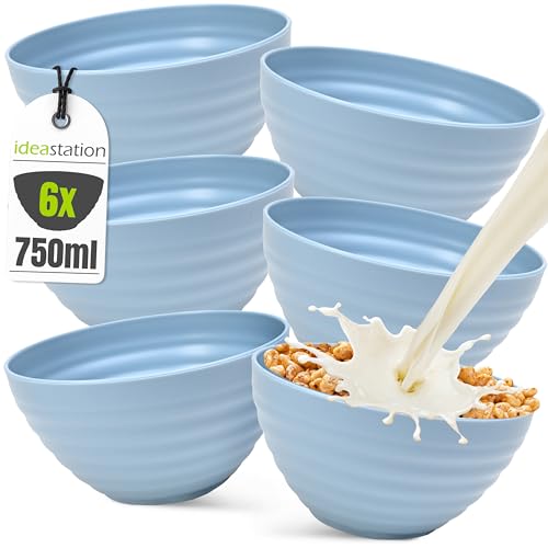 idea-station Müslischalen aus Kunststoff 6 Stück - 750 ml - hellblau - bruchsicheres Bowl Schüssel Set - Plastik Schalen & Schüsseln Set - kleine Salatschüssel von idea-station