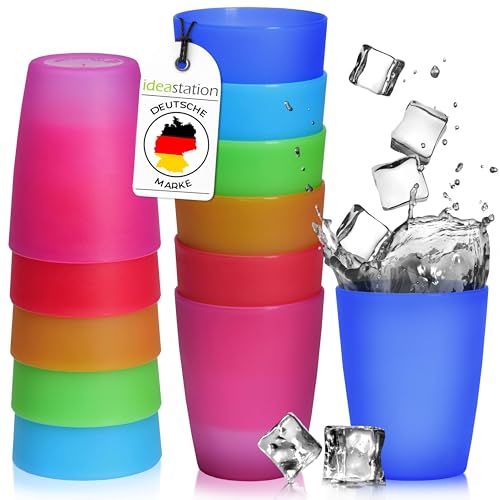 idea-station NEO Trinkbecher 12 x 250 ml - bunt - bruchsichere Plastikbecher für Kinder - wiederverwendbare Kinderbecher aus Hartplastik - Mehrweg Plastik Becher von idea-station