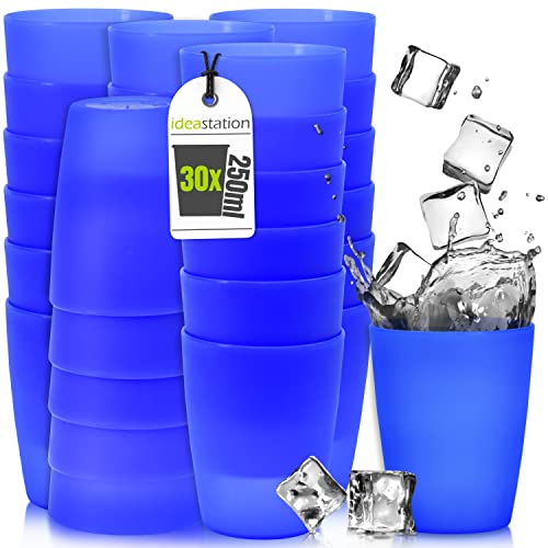 idea-station NEO Plastikbecher 30 x 250 ml - blau - bruchsichere Trinkbecher Kinder - wiederverwendbare Becher aus Plastik - perfekt für Party, Outdoor, Camping von idea-station