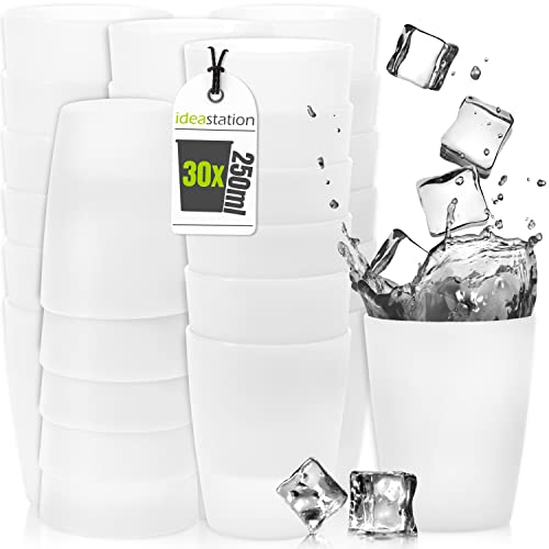 idea-station NEO Plastikbecher 30 x 250 ml - transparent - bruchsichere Trinkbecher Kinder - wiederverwendbare Becher aus Plastik - perfekt für Party, Outdoor, Camping von idea-station