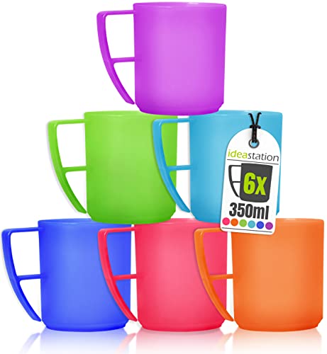 idea-station NEO Kunststoff Kaffeetassen Set 6 x 350 ml - bunt - bruchsicheres Tassen Set für Kinder und Senioren - ideale Camping Tasse mit Henkel für unterwegs von idea-station