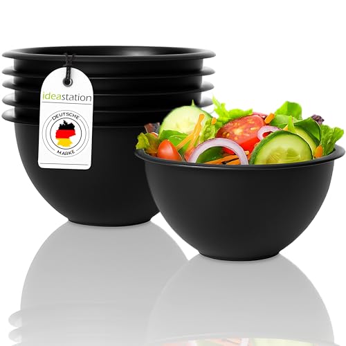 idea-station NEO Plastikschüssel 6 Stück - 16 cm / 650 ml - schwarz matt - bruchsichere Müslischalen oder Salatschüssel - perfekte Rührschüssel oder Dip Schälchen von idea-station