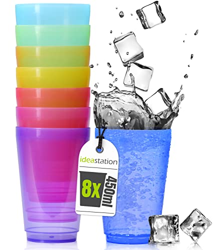 idea-station Plastikbecher 8 x 450 ml - bunt - bruchsichere Trinkbecher für Kinder - stabile Party Becher aus Plastik von idea-station