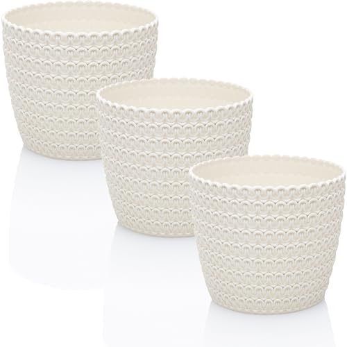 idea-station RIBA Blumentopf Set 3 x 14 cm - Creme-weiß - bruchsichere Blumentöpfe aus Plastik für verschiedenste Pflanzen, Blumen - Matte Übertöpfe für innen und außen von idea-station