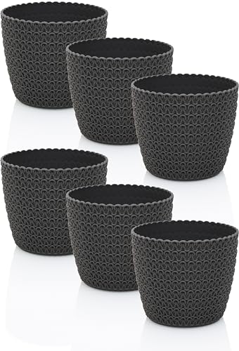 idea-station RIBA Blumentopf Set 6 x 11 cm - anthrazit - bruchsichere Blumentöpfe aus Plastik für verschiedenste Pflanzen, Blumen - Matte Übertöpfe für innen und außen von idea-station