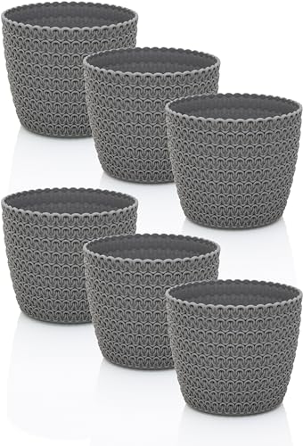 idea-station RIBA Blumentopf Set 6 x 11 cm - grau - bruchsichere Blumentöpfe aus Plastik für verschiedenste Pflanzen, Blumen - Matte Übertöpfe für innen und außen von idea-station