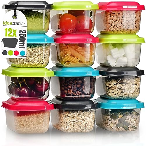 idea-station Vorratsdosen mit Deckel 12 x 250 ml - bunt - stapelbares Frischhaltedosen Set - perfekt als Snackbox für Kinder oder Gefrierdosen einsetzbar von idea-station