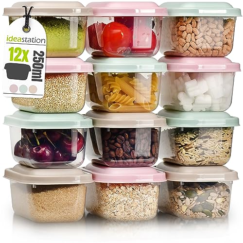 idea-station Vorratsdosen mit Deckel 12 x 250 ml - pastell - stapelbares Frischhaltedosen Set - perfekt als Snackbox für Kinder oder Gefrierdosen einsetzbar von idea-station