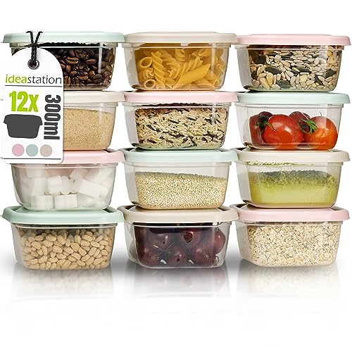 idea-station Vorratsdosen mit Deckel 12 x 300 ml - pastell - stapelbares Frischhaltedosen Set - perfekt als Snackbox für Kinder oder Gefrierdosen einsetzbar von idea-station