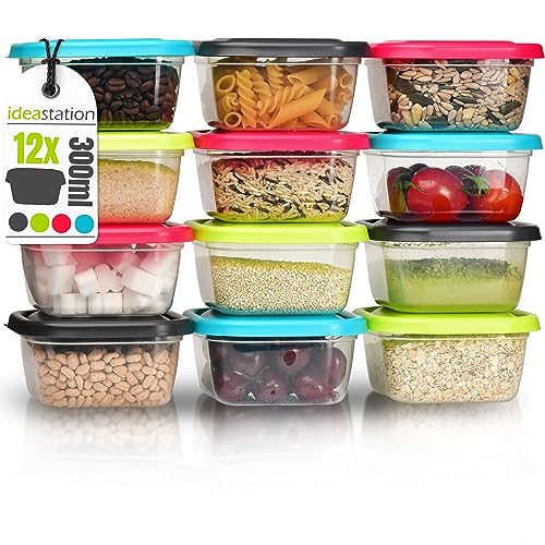 idea-station Vorratsdosen mit Deckel 12 x 300 ml - bunt - stapelbares Frischhaltedosen Set - perfekt als Snackbox für Kinder oder Gefrierdosen einsetzbar von idea-station