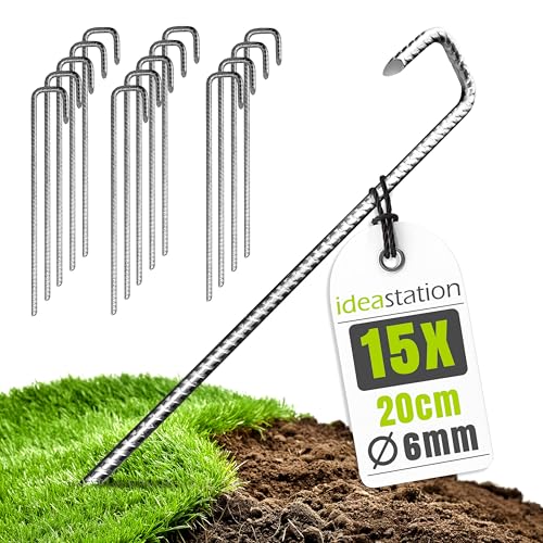 idea-station Zeltheringe 15 Stück - 20 cm lang - Ø 6 mm - rostfreie Erdnägel aus Bewehrungs-Stahl - stabile Heringe für Zelte und Camping von idea-station