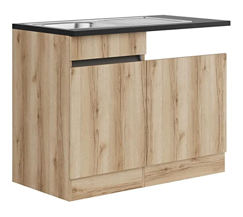idealShopping GmbH Küchen Spülenschrank Set mit Arbeitsplatte Kaya SPGSSET-0+ in Wildeiche Nachbildung 110 cm breit von idealShopping GmbH
