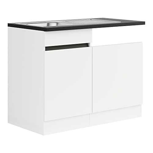 idealShopping GmbH Küchen Spülenschrank Set mit Arbeitsplatte Luca SPGSSET-0+ in weiß matt 110 cm breit von idealShopping GmbH