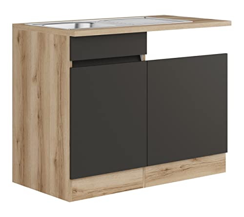 idealShopping GmbH Küchen Spülenschrank Set mit Arbeitsplatte Noah SPGSSET-0+ in anthrazit 110 cm breit von idealShopping GmbH