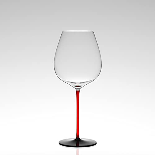 ideenNest | Linie Sven Weinglas, mundgeblasen, bleifreies Kristallglas, spülmaschinenfest, roter Stiel (Model 1) von ideenNest