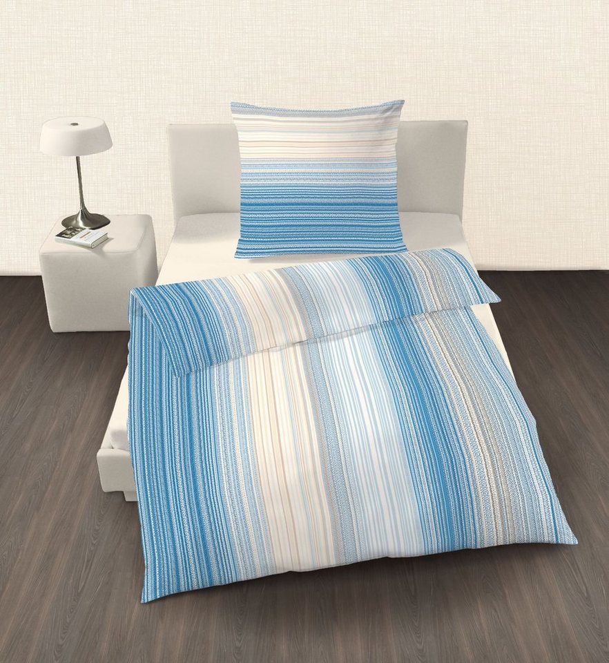 Kinderbettwäsche IDO Renforce Bettwäsche 2 tlg. blau weiß Streifen 135x200 cm (80x80 cm), ido von ido