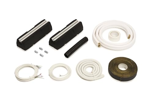 Idoneo Linea Kältemittelleitung 1/4" und 3/8" Zoll + Montageset + Bodenkonsole 400 mm | Isoliert Kupferrohr 9000/12000 BTU | Dämpfungssockel 400mm | Antivibrationsfüße | Doppelrohr (6m lang) von idoneo linea
