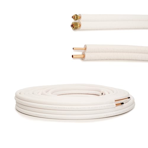Idoneo Linea Kältemittelleitung 1/4" + 3/8" 1-25m Doppelt vorisoliert Kupferrohr Rolle Kupferrohre Kühlsysteme 9000/12000 Kälterohr Klimaleitung Flexibel (mit Überwurfmuttern gebördelt, 10m) von idoneo linea