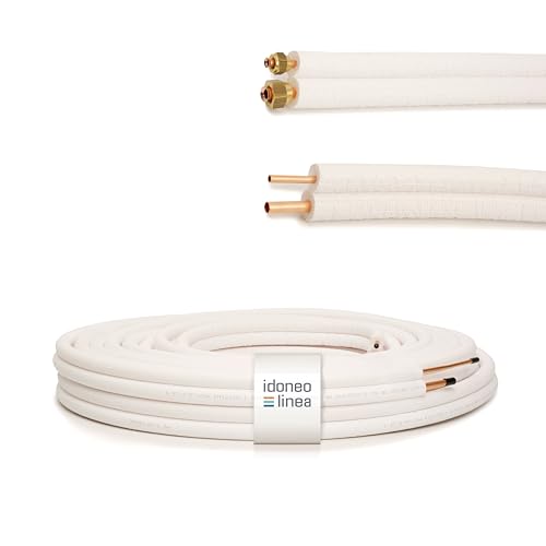 Idoneo Linea Kältemittelleitung 1/4" + 3/8" 1-25m Doppelt vorisoliert Kupferrohr Rolle Kupferrohre Kühlsysteme 9000/12000 Kälterohr Klimaleitung Flexibel (mit Überwurfmuttern gebördelt, 13m) von idoneo linea