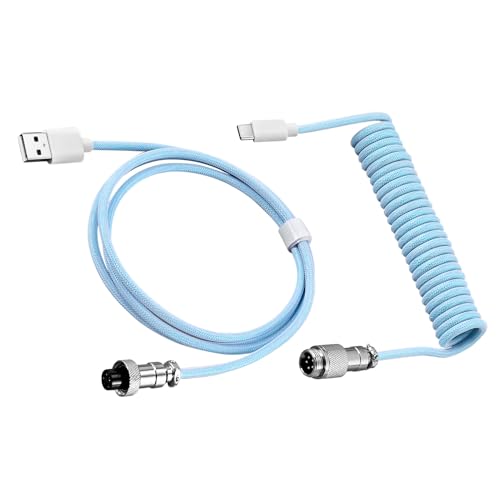 idqwsswt Luftfahrt Steckerkabel mit verlustfreier Übertragung und dauerhafter Verbindung. ABS Kabel für mechanische Tastatur, gewickeltes Spiele Tastaturkabel, Blau von idqwsswt
