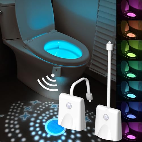 idudu 2 Stück Toilette Licht, Nachtlicht mit Bewegungsmelder und Projektorlampe, RGB Farben Toilettenlicht, Wiederaufladbar und Wasserdicht, Lustiges Badezimmerzubehör für Kinder Badezimmer Hause von idudu