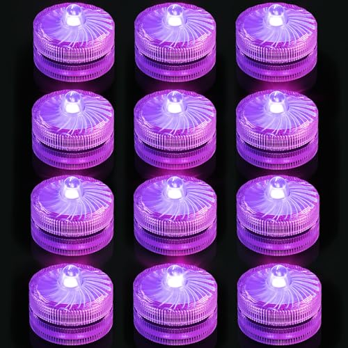 Mini Unterwasser Licht, Lila Wasserdichte LED Teelichter, Batteriebetriebenes Flammenloses Wasserdichte Poollicht für Vase, Garten,Hochzeitsdekoration, Party, Aquarien, Schwimmbäder, 12 Stück von idyl light