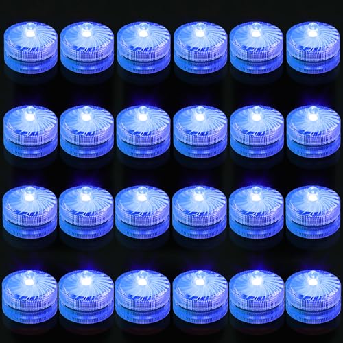 idyl light Blau Mini Led Licht Unterwasser,Blaue Wasserdicht Led Teelichter, Batteriebetriebene Kerzen für Garten Aquarium Vase Badewanne Pool Spa Party 24 Stück von idyl light