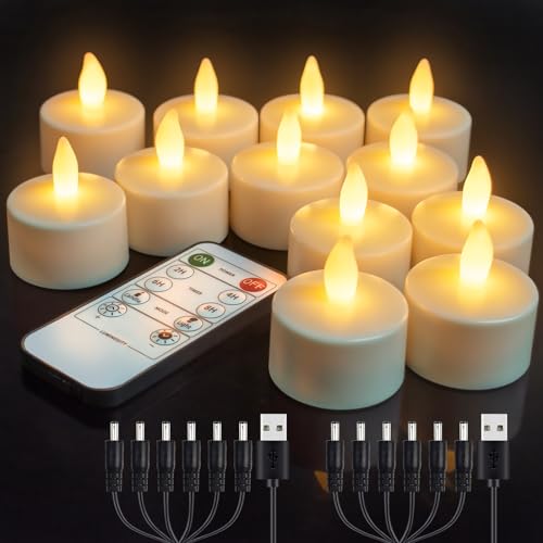 idyl light Wiederaufladbare Teelichter, flammenlose LED-Kerzen mit Fernbedienung, flackernde Votivkerze, für Zuhause, Restaurant, Urlaubsparty, saisonale Halloween-Dekorationen, 12 Stück von idyl light